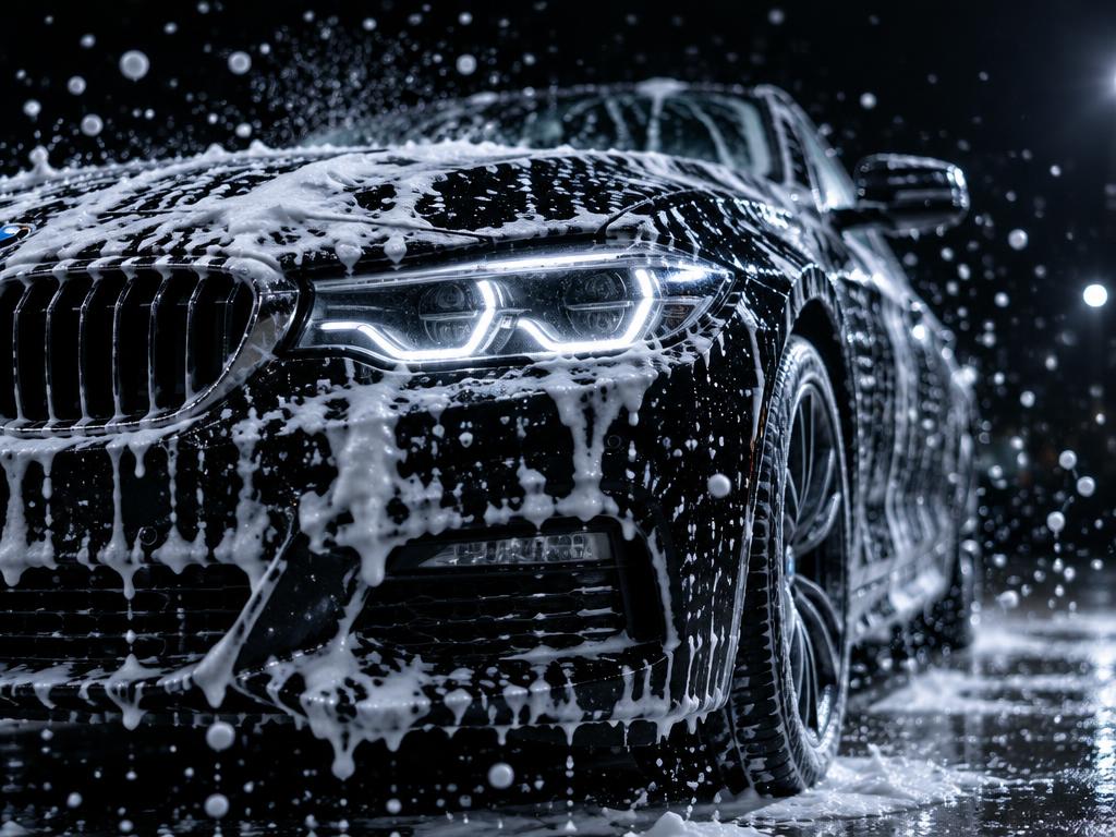 Auto shampoovaahtoa täynnä pesun aikana